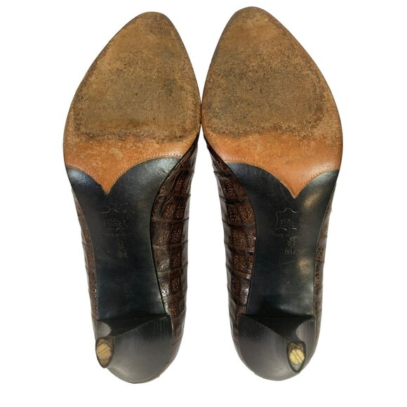 Vintage YSL Yves Saint Laurent Shoes Heels Crocodile Leather Brown Size 9 Italy - Picture 6 of 10